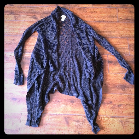 Dark Grey Long-sleeve Crochet Cardigan