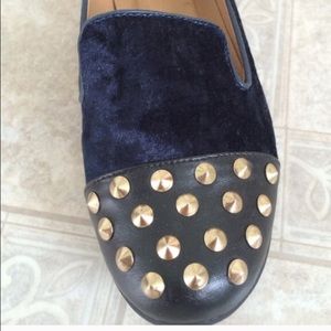 velvet studded loafers