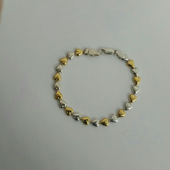 Sterling silver two tone heart bracelet
