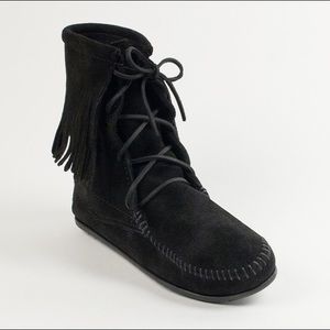 Black suede Minnetonka Tramper boots