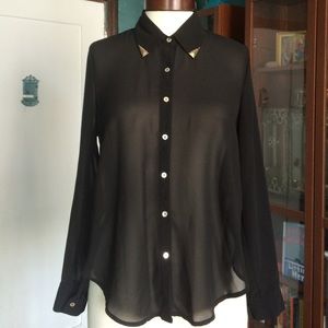 Sheer oversized button front top
