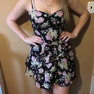 Black floral mini dress