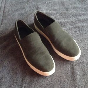 Vince Forrest green suede slip ons.