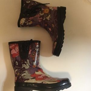 Purple floral rain boots