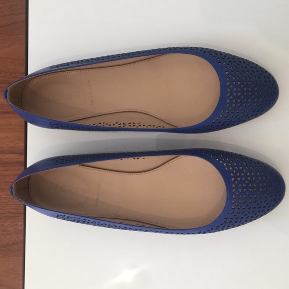 J. Crew Blue Perforated Leather Flats NEW 8.5