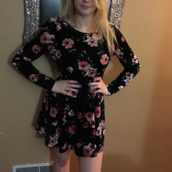 Velvet floral skater dress