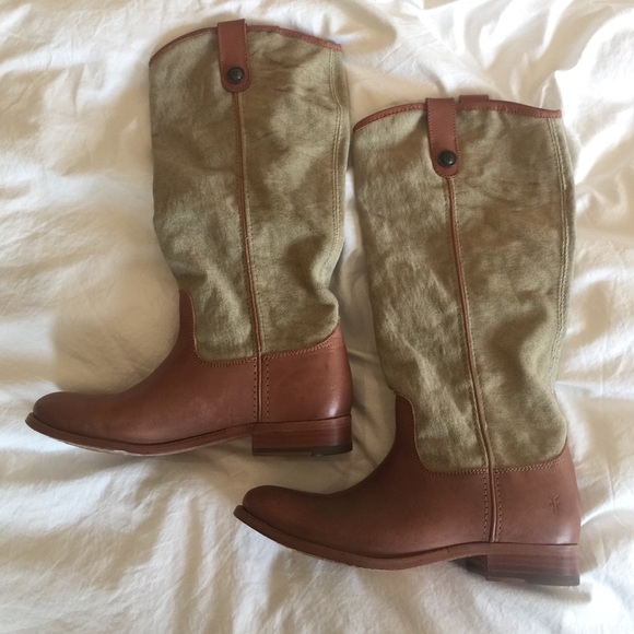 Frye Canvas & Leather Melissa Button Boot 8.5