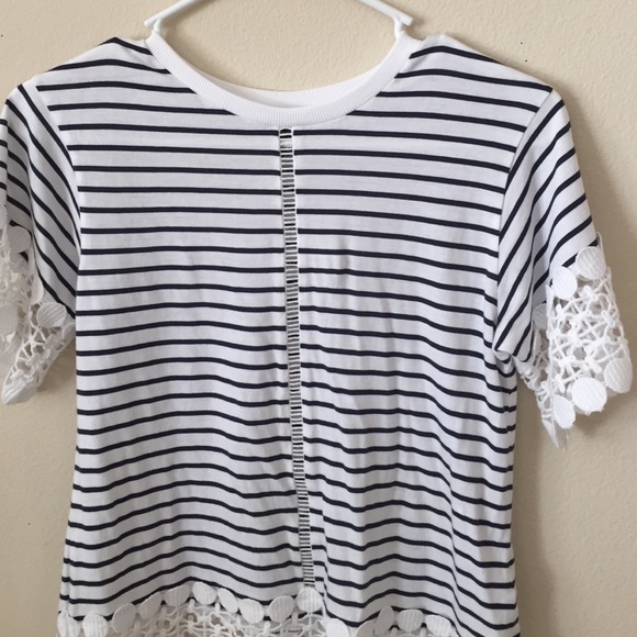 Topshop Tops - Topshop Striped Lace Top