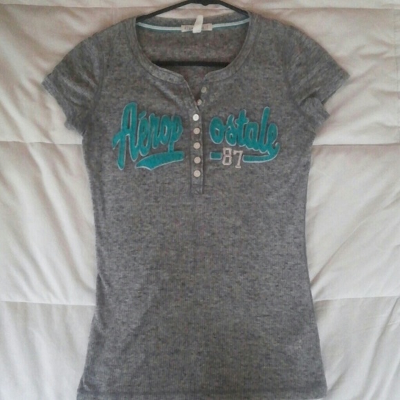 Aeropostale Grey Botton Up T-Shirt