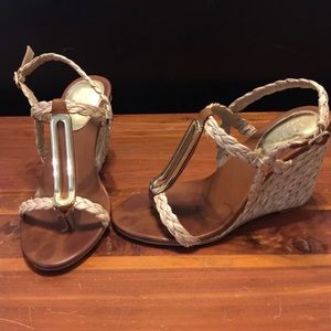 Mia raffia wedge sandal with gold accent