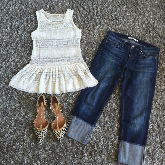 Cream lace peplum tank