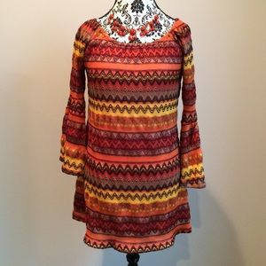 🛍 Orange Red and Yellow Chevron Knit Dress NWT