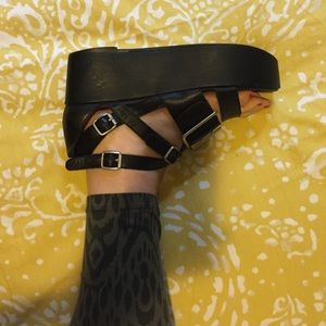 Jeffrey Campbell black leather flatform sandals