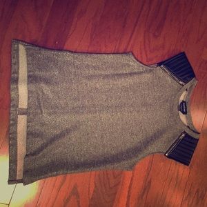 Sweatshirt Top with Leather Cap Sleeves