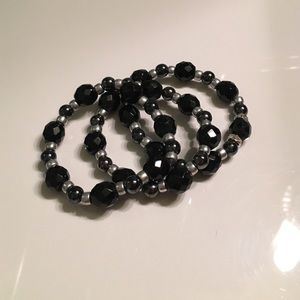 Black gray & silver beaded bracelets