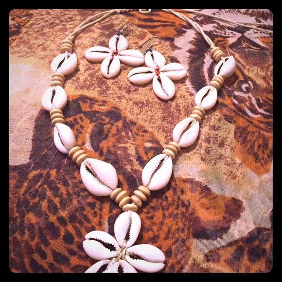 African shell earrings and necklace