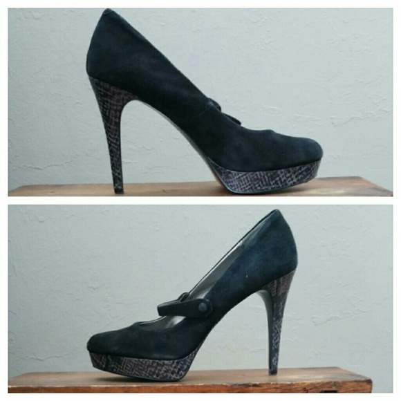 Audrey Brooke Black Suede & Snakeskin Print Heels