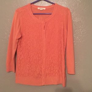 Forever 21 Peach lace button up sweater