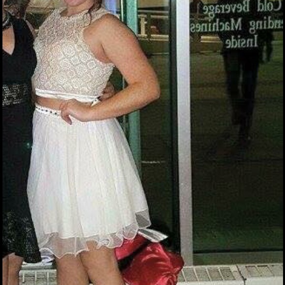 Two piece gold and white formal dress