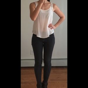 Forever21 ivory silk top w/ crochet trim