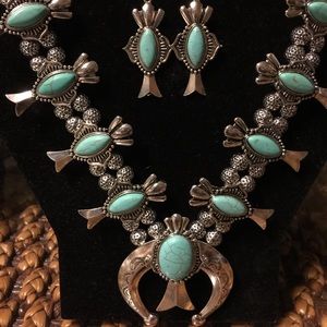 Faux turquoise necklace and earring set