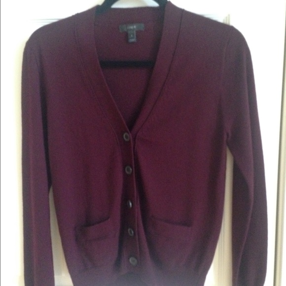 J. CREW BURGANDY MERINO CARDIGAN