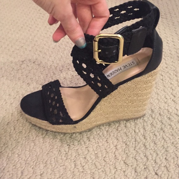 Steve Madden Black Knit Wedges