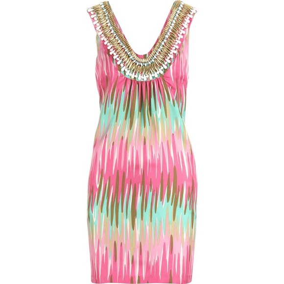 Milly beaded shift dress in water stripe