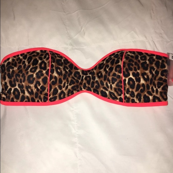 Neon orange leopard bandeau bikini top