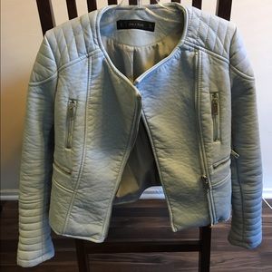MINT condition Zara leather moto jacket-baby blue