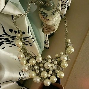 Silver Pearl and crystal necklace