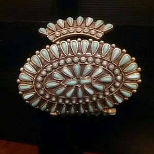 Lucky Brand gold toned and turquoise wide cuff