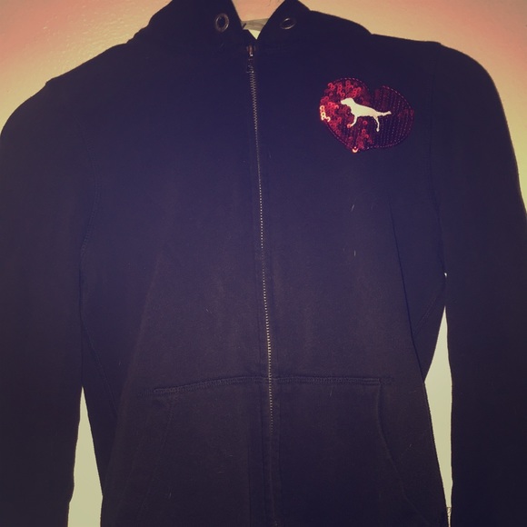 Victoria's Secret black zip up "love pink" hoodie
