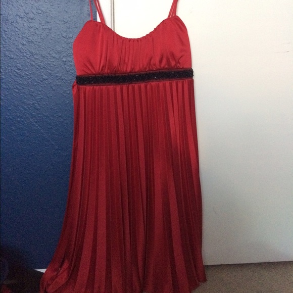 Red dress flowy cute dress.