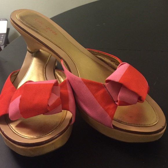 Kate Spade pink and red mules
