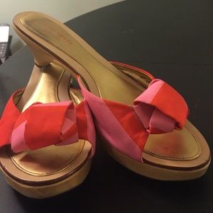 Kate Spade pink and red mules