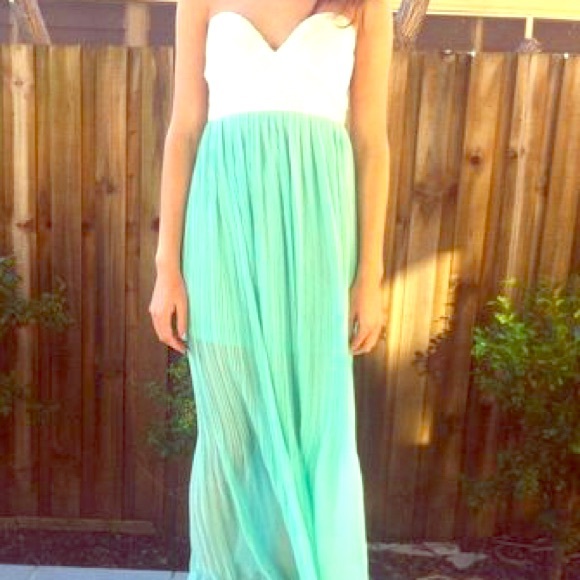 White & seafoam blue spring maxi