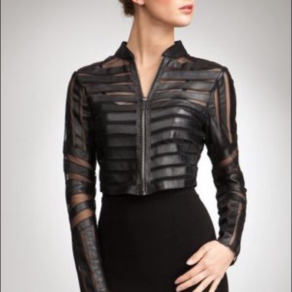 Bebe Chevron Leather & Mesh Jacket