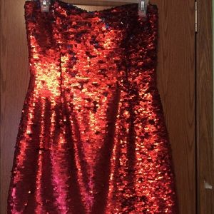 Strapless Red Sequin Party Dress