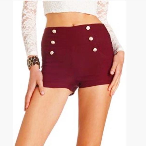 high waisted shorts burgundy