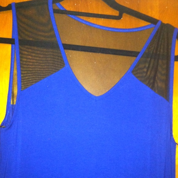 NWT Cache dress- sz 14, royal blue with black mesh