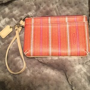 Coral Striped Coach Wristlet🌺