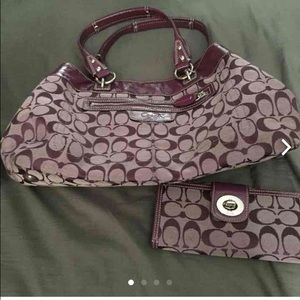 Purple coach bag and wallet