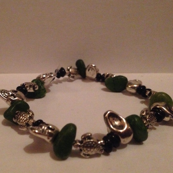 Silver charm and black bead bracelet - Picture 2 of 2