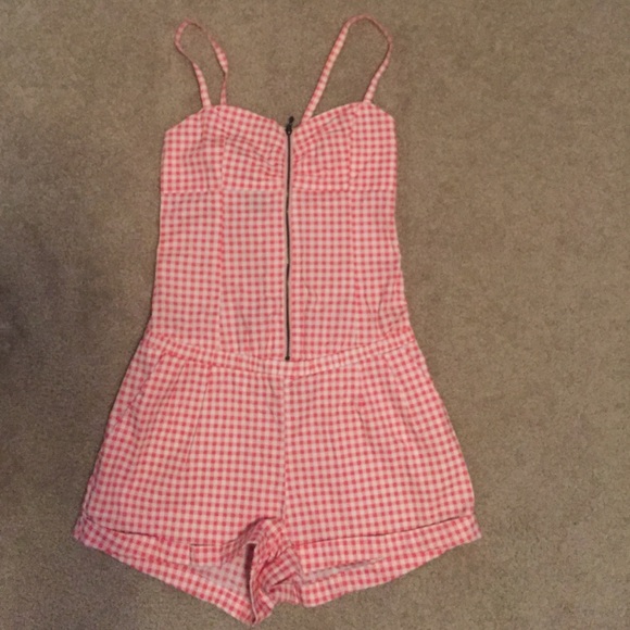 pink gingham romper
