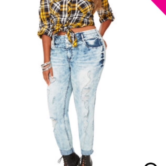 Brand New destructed stack waist jeans