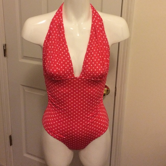 Classic one piece pink polka dot swim suit