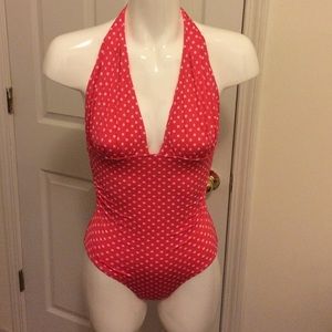 Classic one piece pink polka dot swim suit