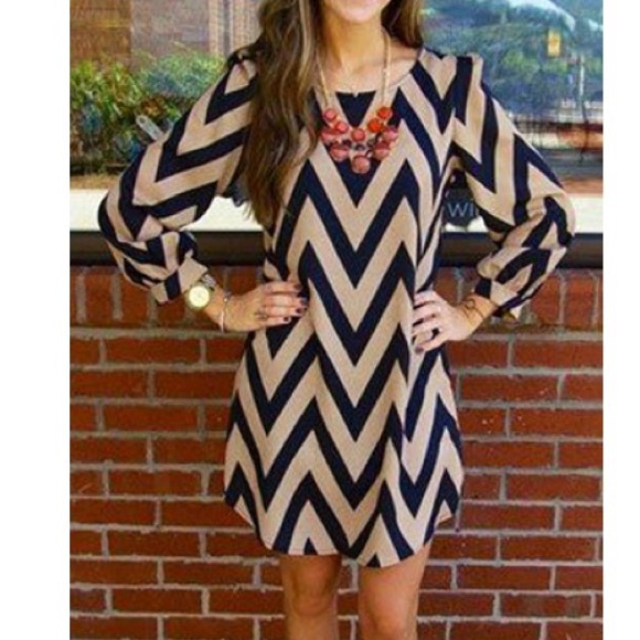 Boutique Dresses & Skirts - Chevron Dress in Tan and Black