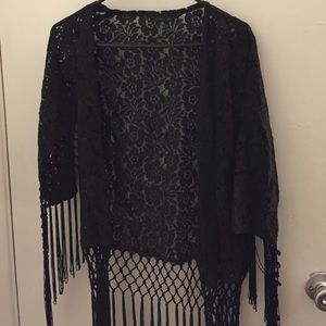 Black floral lace cardigan